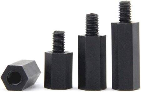 M2-5x25+6mm Black Hexagonal Nylon Column Single Head - 1