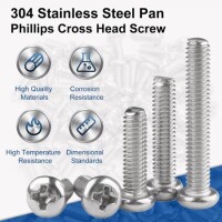 M2x12 304 Stainless Steel Cross Recessed Pan Head Screws Phillips Screws - 2