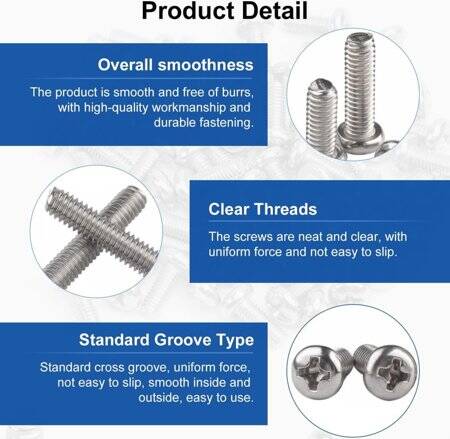 M2x12 304 Stainless Steel Cross Recessed Pan Head Screws Phillips Screws - 4