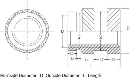 M3 11x4.2mm Brass KnurLed Injection Molding Nut OD=4.2mm - 2