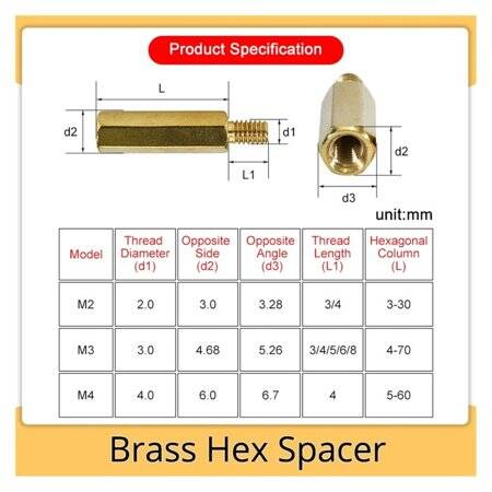 M3 40mm Female-Male Spacer (Standoff) Hexagon Copper Stud-M3 40mmFemale + 6mm Male - 3