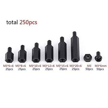 M3x20+6mm Black Hexagonal Nylon Column Single Head - 5