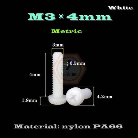 M3x4 White Plastic Nylon Pan Head Phillips Screw - 2