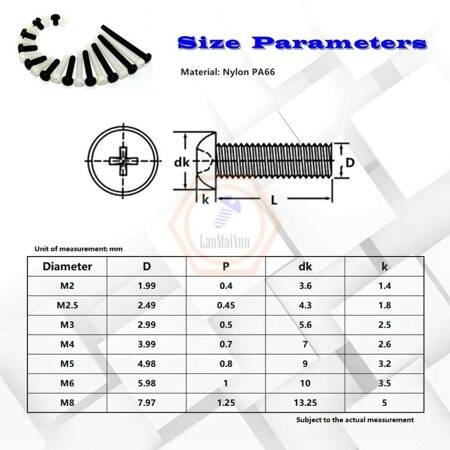 M3x4 White Plastic Nylon Pan Head Phillips Screw - 5