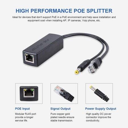 Mirco USB 100M PoE Splitter 48V To 12V 1A 00 - 2