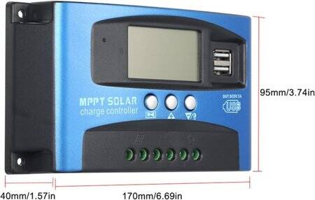 MPPT 100A 12/24V Solar Charge Controller - Dual USB - LCD Display - Automatic Solar Cell Charger - Regulator With Charge - 5