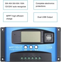 MPPT 100A 12/24V Solar Charge Controller - Dual USB - LCD Display - Automatic Solar Cell Charger - Regulator With Charge - 4