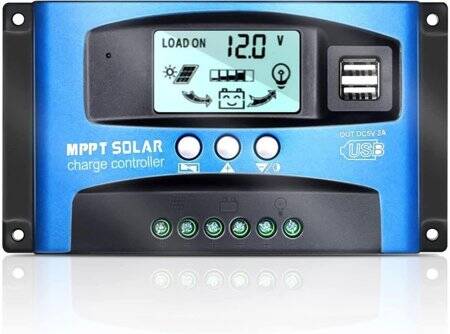 MPPT 100A 12V/24V/36V/48V/60V Solar Charge Controller - Dual USB - LCD Display - Automatic Solar Cell Charger - Regulator With Charge With Aluminum Plate - 1