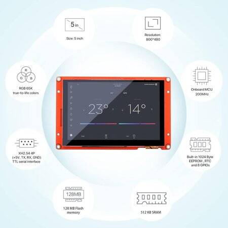 Nextion NX8048P050-011C-Y 5.0 Inch Capacitive Touch Screen With Protective Shell - 2