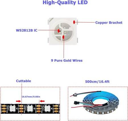 Non-Waterproof 5V WS2812B RGB5050 Black SMD LED Strip 60 LED/Meter Flexible 5M/Roll IP30 - 5