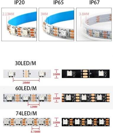 Non-Waterproof 5V WS2812B RGB5050 White Flexible 1M SMD LED Strip 74 LED/Meter IP30 - 5