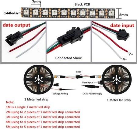 Non-Waterproof 5V WS2812B RGB5050 White Flexible 1M SMD LED Strip 96 LED/Meter IP30 - 2