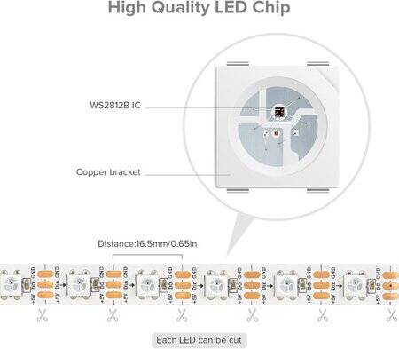 Non-Waterproof 5V WS2813B RGB5050 White SMD LED Strip 60 LED/Meter Flexible 5M/Roll IP30 - 2