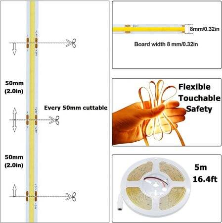 Non-Waterproof FC0B Ra09 3000K Warm White 24V SMD LED Strip 416 LED/Meter Flexible 5M/Roll 8mm Wide - 3