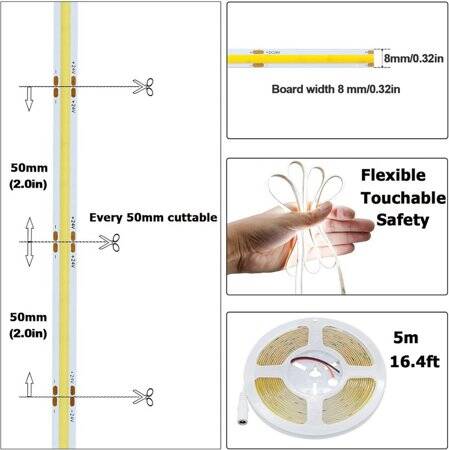 Non-Waterproof FC0B Ra09 6000K Cold White 24V SMD LED Strip 416 LED/Meter Flexible 5M/Roll 8mm Wide - 3