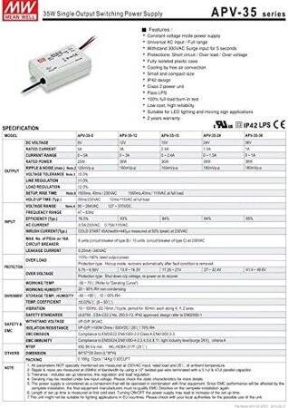 Original Taiwan MEAN WELL APV-35-12 Waterproof Power Supply - 5