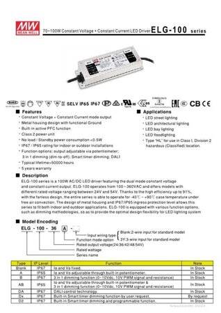 Original Taiwan MEAN WELL ELG-100-48A-3Y Waterproof Power Supply - 2