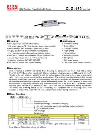 Original Taiwan MEAN WELLxLG-150-H-AB Power Supply - 5