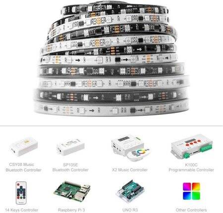 Plastic Cover 12V WS2811 RGB5050 Black SMD LED Strip 48 LED/Meter Flexible 5M/Roll IP67 - 5