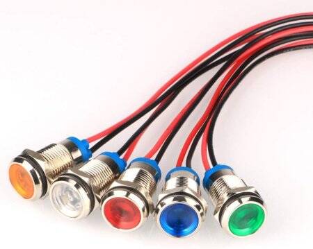 Red 10-24V 10mm LED Metal Indicator Light With 15cm Cable - 1