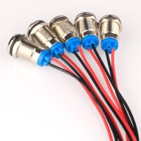 Red 10-24V 10mm LED Metal Indicator Light With 15cm Cable - 3