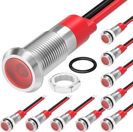 Red 12V AD22C-12 LED Metal Indicator Light - 1