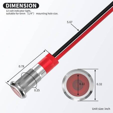 Red 12V AD22C-12 LED Metal Indicator Light - 2