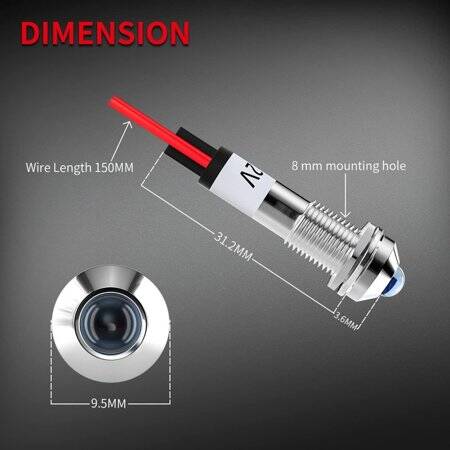 Red 12V AD22C-16 LED Metal Indicator Light - 2