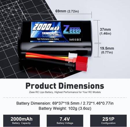 RED 1500MAH 2S 7.4V 35C High Power High Quality Model Airplane LIPO Battery XT60 Female - 2