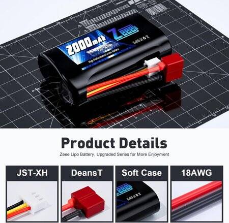 RED 1500MAH 2S 7.4V 35C High Power High Quality Model Airplane LIPO Battery XT60 Female - 3