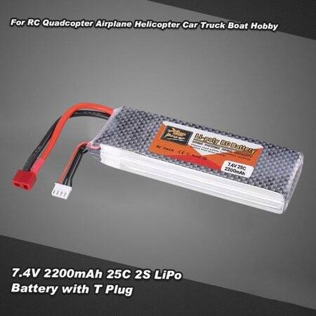 RED 2200MAH 2S 7.4V 25C High Power High Quality Model Airplane LIPO Battery T Female - 2