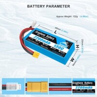 RED 2200MAH 2S 7.4V 35C High Power High Quality Model Airplane LIPO Battery XT60 Female - 3