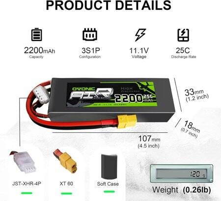 RED 2200MAH 3S 11.1V 25C High Power High Quality Model Airplane LIPO Battery T Female - 2