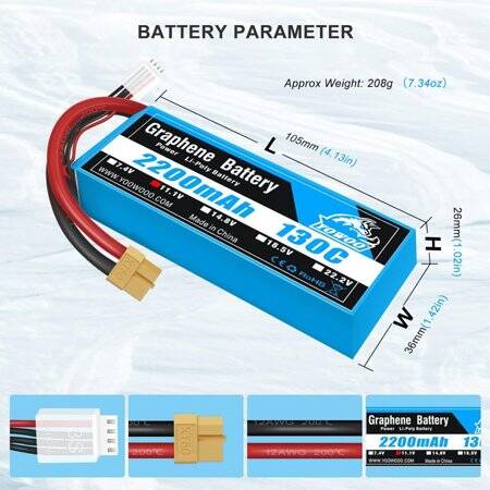 RED 2200MAH 3S 11.1V 35C High Power High Quality Model Airplane LIPO Battery XT60 Female - 2