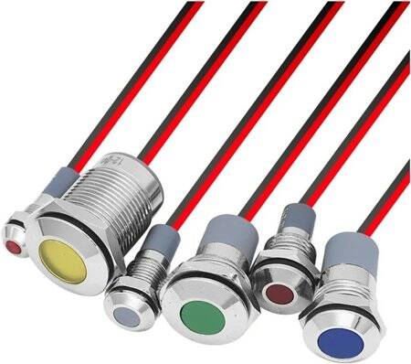 Red 220V 14mm LED Metal Indicator Light With 15cm Cable - 1