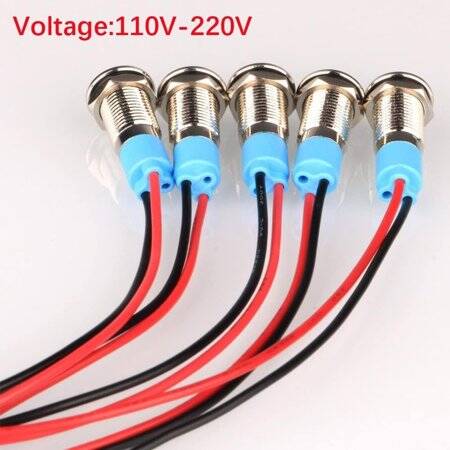 Red 220V 8mm LED Metal Indicator Light With 15cm Cable - 3