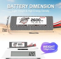 RED 2600MAH 2S 7.4V 25C High Power High Quality Model Airplane LIPO Battery JST Female - 4