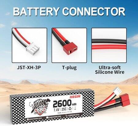 RED 2600MAH 2S 7.4V 25C High Power High Quality Model Airplane LIPO Battery JST Female - 5