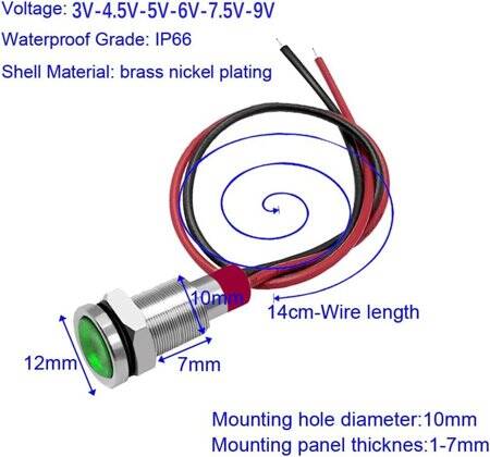 Red 3-9V 10mm LED Metal Indicator Light With 15cm Cable - 5