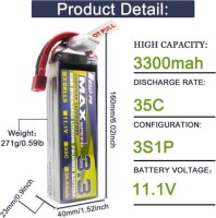 RED 3300MAH 3S 11.1V 25C High Power High Quality Model Airplane LIPO Battery JST Female - 2