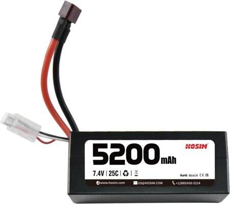 RED 5200MAH 2S 7.4V 25C High Power High Quality Model Airplane LIPO Battery JST Female - 1