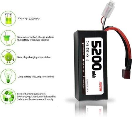 RED 5200MAH 2S 7.4V 25C High Power High Quality Model Airplane LIPO Battery JST Female - 4