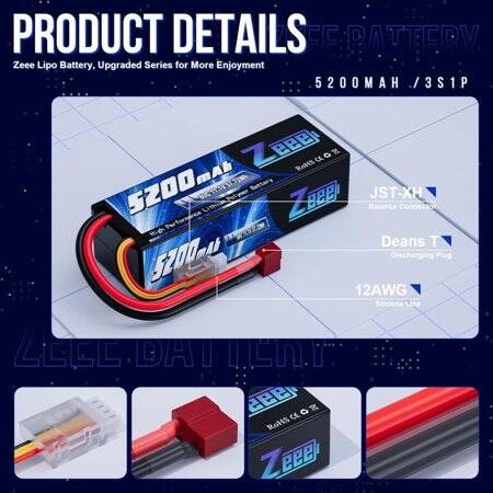 RED 5200MAH 3S 11.1V 35C High Power High Quality Model Airplane LIPO Battery JST Female - 3