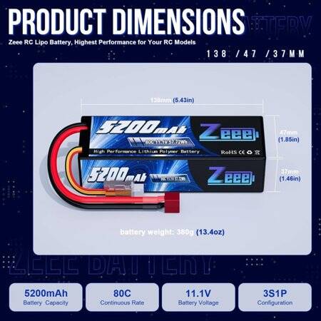 RED 5200MAH 3S 11.1V 35C High Power High Quality Model Airplane LIPO Battery T Female - 2