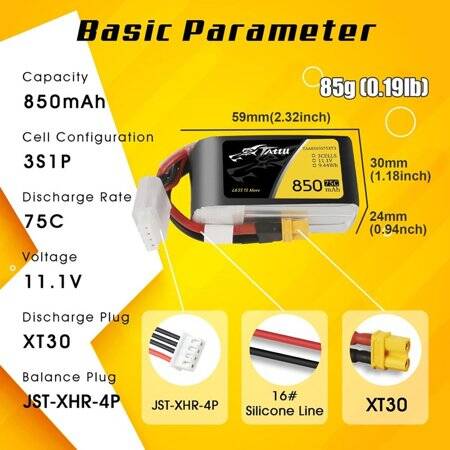 RED 850MAH 3S 11.1V 25C High Power High Quality Model Airplane LIPO Battery JST Female - 2