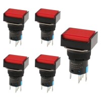 Red LA128A 12V 5PIN 16mm Thread Self-Reset Push Button Switch - 1