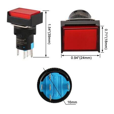 Red LA128A 12V 5PIN 16mm Thread Self-Reset Push Button Switch - 5