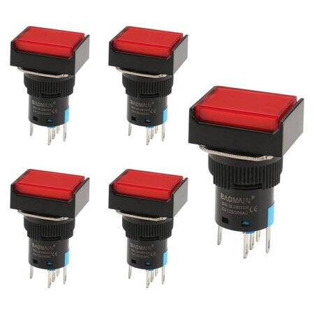 Red LA128A 24V 5PIN 16mm Thread Self-Reset Push Button Switch - 1