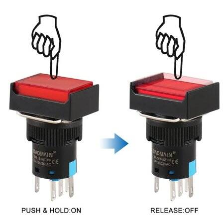 Red LA128A 24V 8PIN 16mm Thread Self-Reset Push Button Switch - 4