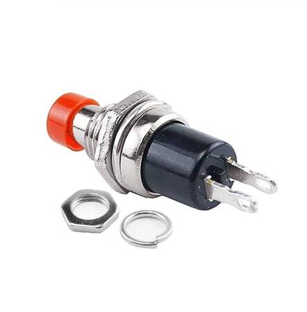 Red PBS-110 2 PIN 7mm Thread Momentary Push Button Switch - Press Off-NC - 3